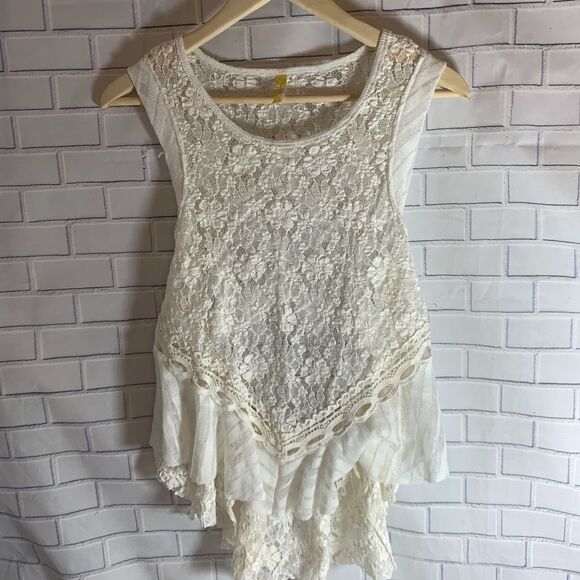 Free People Dark Bloom Lace Open Back Top Size S - Picture 2 of 6
